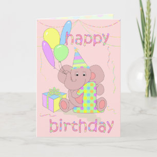 1st Birthday Elephant for Girls Card