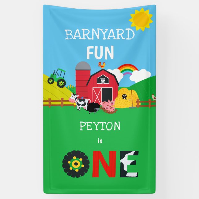1st Birthday Farm Animals Barnyard Fun Kids Banner (Vertical)