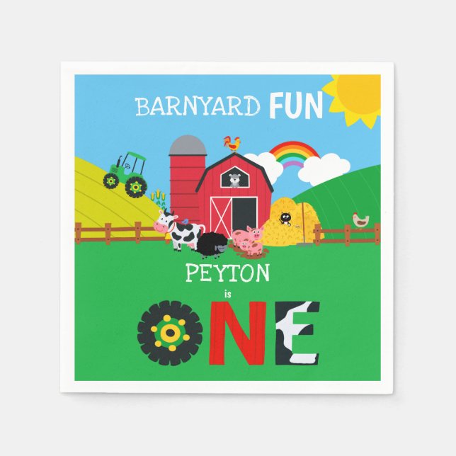 1st Birthday Farm Animals Barnyard Fun Kids Cute Napkin (Front)