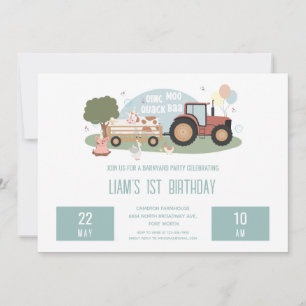 1st Birthday Farm Animals Barnyard Party Boys Invitation