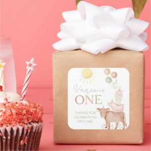 1st Birthday Farm Animals Barnyard Party Favor Square Sticker