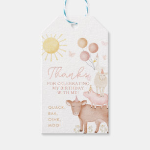 1st Birthday Farm Animals Party Girls Favour Tags