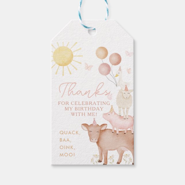 1st Birthday Farm Animals Party Girls Favour Tags (Front)