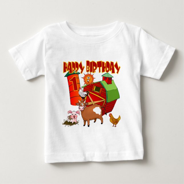 1st Birthday Farm Birthday Baby T-Shirt (Front)
