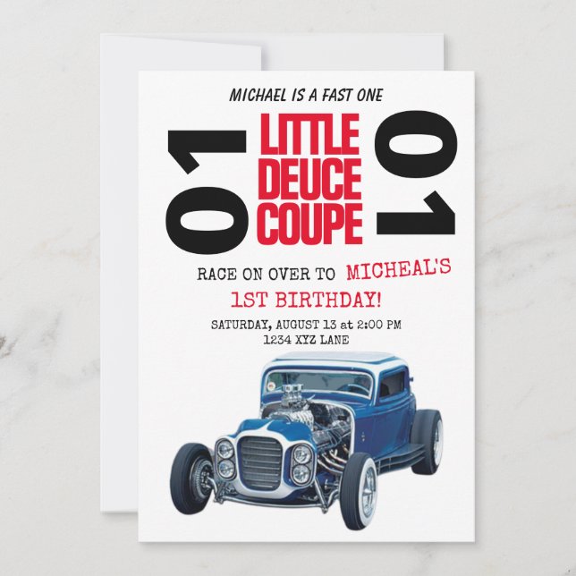 1ST BIRTHDAY FAST ONE RACE CAR PARTY INVITATION (Front)