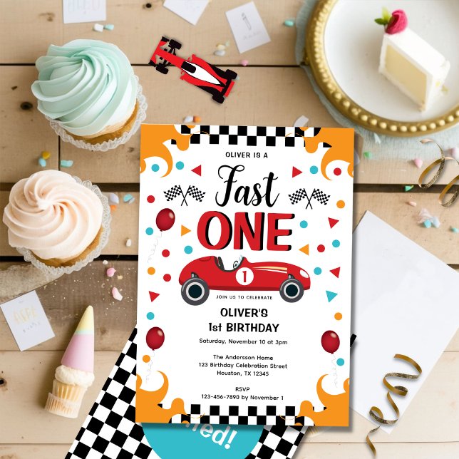 1st Birthday Fast One Racing Car Party Invitation (Creator Uploaded)