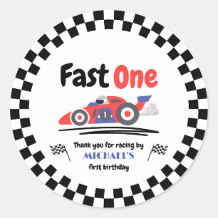 1st Birthday Fast One Red Blue Race Car Classic Round Sticker