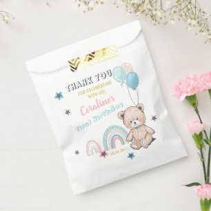 1st Birthday Favour Bags feature a cute teddy bear