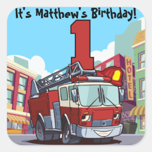 1st Birthday Fire Truck Square Sticker