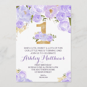 1ST birthday FIRST Beautiful Floral Invitation, Invitation