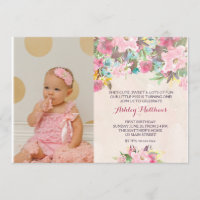 1ST birthday FIRST Beautiful Floral Invitation,
