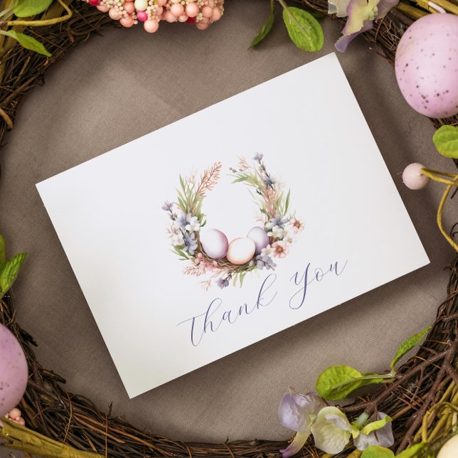 1st Birthday | Floral Easter Eggs Wreath  Thank You Card (Creator Uploaded)