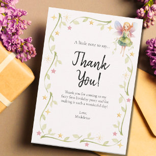 1st Birthday Floral Fairy Flat Thank You Card
