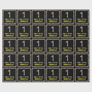 1st Birthday: Floral Flowers Number, Custom Name Wrapping Paper