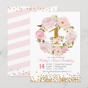 1st Birthday Floral girl Invitation Card