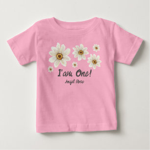1st Birthday Floral Watercolor Daisy Custom Cute Baby T-Shirt