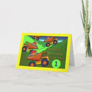 1st Birthday for Grandson, Dump Trucks, Cupcakes Card