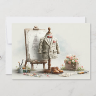 1st birthday French Artist Baby Suit Paint Studio Invitation