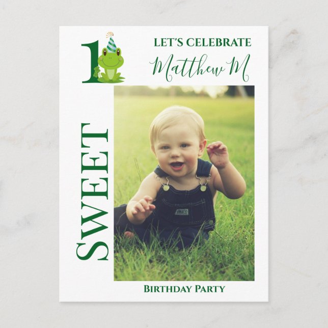 1st Birthday Frog party invitation Postcard (Front)