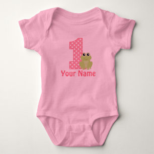 1st Birthday Frog Pink Personalised Baby Bodysuit