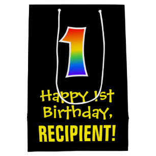 1st Birthday: Fun, Bold, Colourful, Rainbow "1" Medium Gift Bag