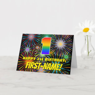 1st Birthday: Fun, Colourful Celebratory Fireworks Card