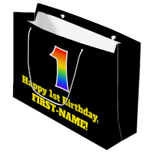 1st Birthday ~ Fun, Colourful, Vibrant, Rainbow 1 Large Gift Bag