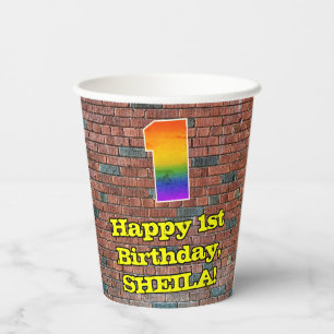 1st Birthday: Fun Graffiti-Inspired Rainbow 1 Paper Cups