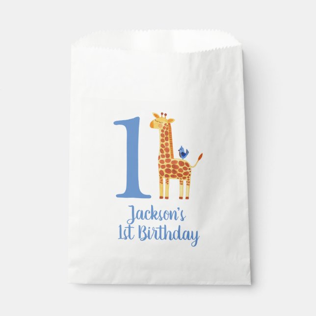 1st Birthday Giraffe & Bird Favour Bags (Front)