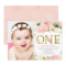 1st birthday girl, blush pink gold floral photo