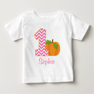 1st Birthday Girl Chevron Pumpkin Personalised Baby T-Shirt