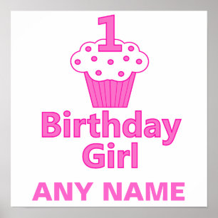 1st Birthday Girl Cupcake Design Poster