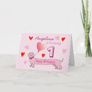1st Birthday Girl Cute Pink Puppy Invitation