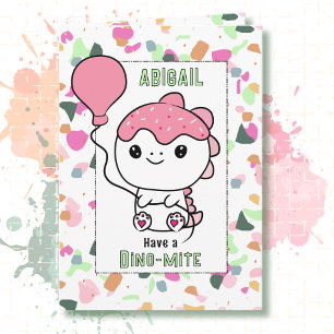 1st Birthday Girl Dinosaur Cartoon Adorable  Card