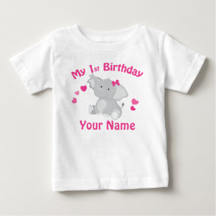 1st Birthday Girl Elephant Personalised T Shirt