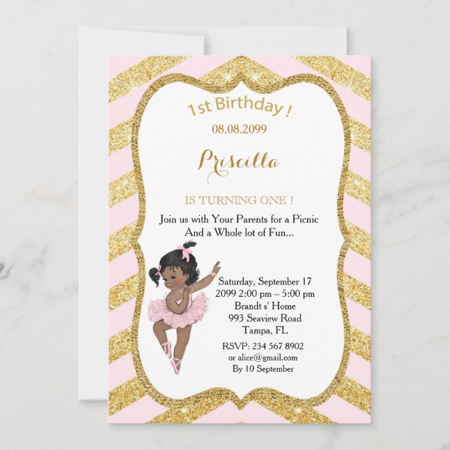 1st Birthday GIRL,Ethnic 1st Birthday,Ballerine Invitation (Front)