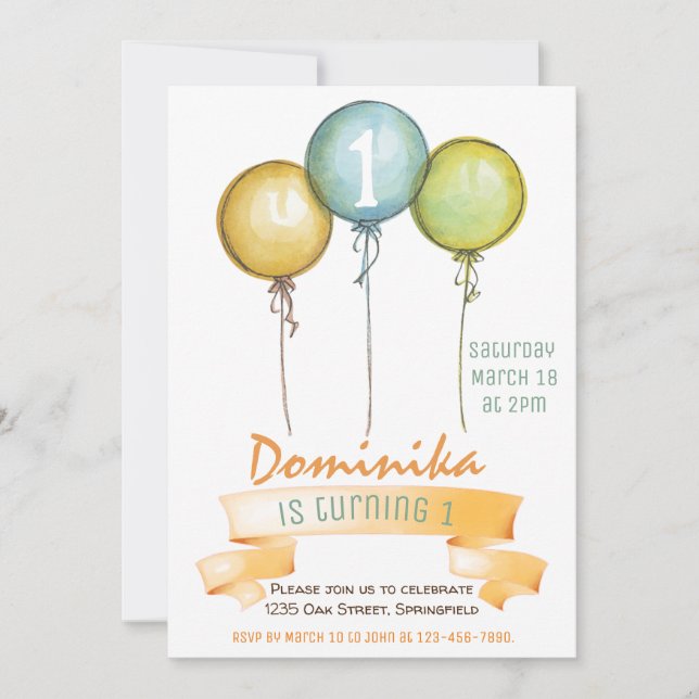 1st birthday girl invite,girl birthday party,orang invitation (Front)