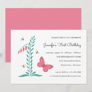 1st Birthday Girl Party Floral Botanical Butterfly Invitation