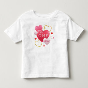 1st Birthday GIRL Pink Hearts 1 Year Old Baby Toddler T-Shirt