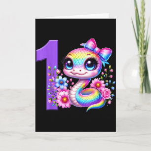 1st Birthday Girl Snake Party Rainbow Coquette Bow Card