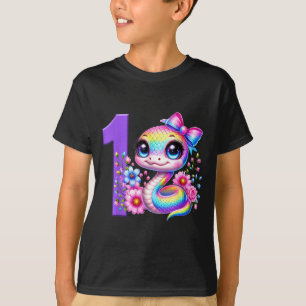 1st Birthday Girl Snake Party Rainbow Coquette Bow T-Shirt
