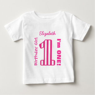 1st Birthday Girl STRIPED One Year Custom V03F Baby T-Shirt