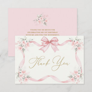 1st Birthday Girl Thank You Card with bow