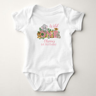 1st Birthday girl Wild One Jungle Safari Animals   Baby Bodysuit