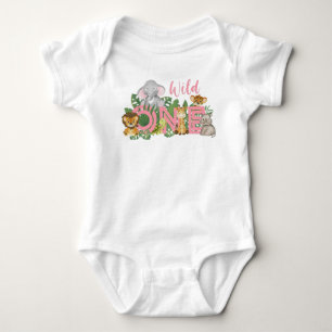 1st Birthday girl Wild One Jungle Safari Animals  Baby Bodysuit