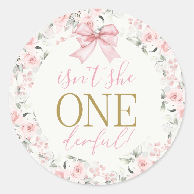 1st Birthday Girl with bow Classic Round Sticker (Front)