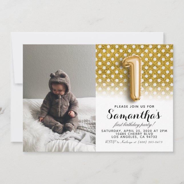 1st Birthday Glitter Portrait Invitation (Front)