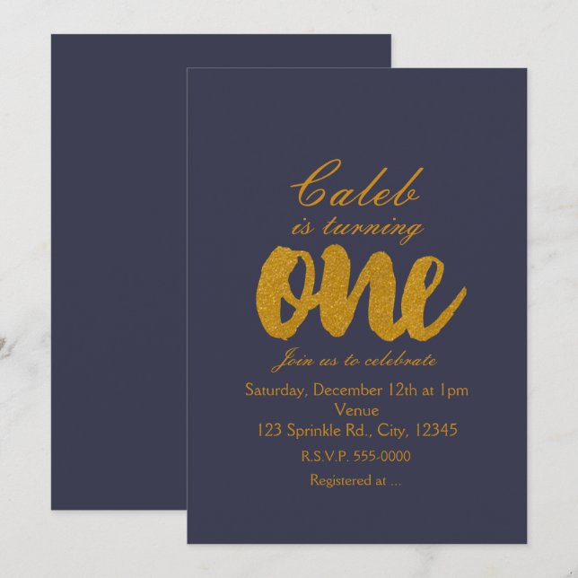 1st Birthday gold ONE Any Colour Party Invitations (Front/Back)