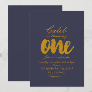 1st Birthday gold ONE Any Colour Party Invitations