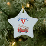 1st Birthday Grandson, Firetruck Ceramic Tree Decoration<br><div class="desc">Birthday wishes are rushing through with this cute red fire truck gift,  souvenir,  giveaway or party essential to celebrate your Grandson’s FIRST birthday!</div>